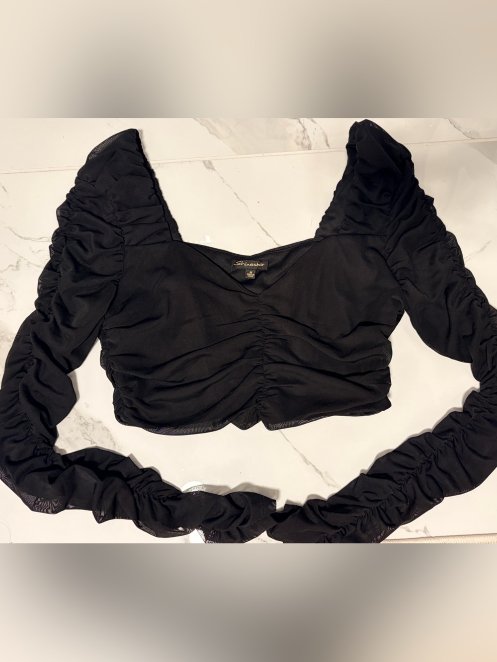 Black Scrunched Blouse Crop Top Like New